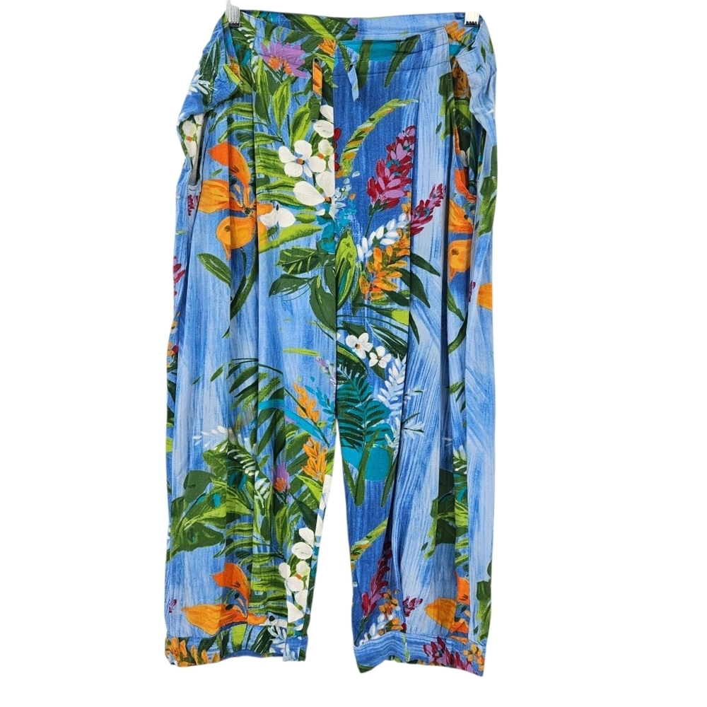 Jams World Tropic Garden Hawaiian Floral Wide Leg Pants Women's S Beach Vacation